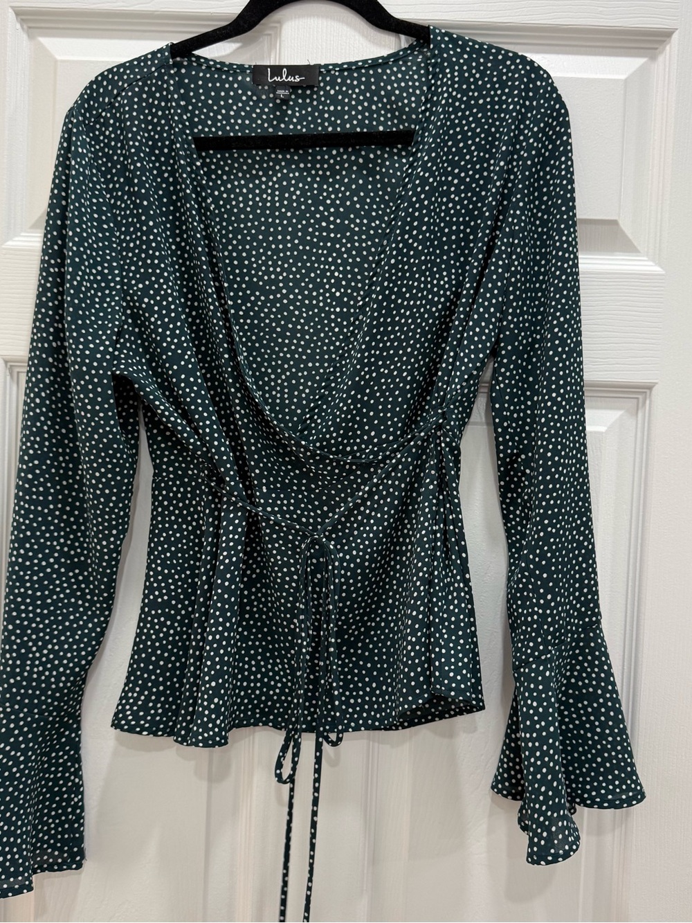 Lulus Forest Green Polka Dot Wrap Top